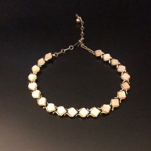Vintage Coro 17” Choker Gold Tone Pearl White Thermoset Squares 50’s 60’s ❤️